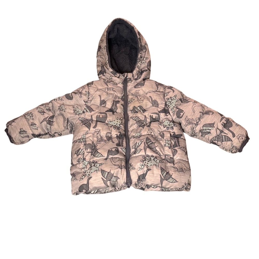 SwissTech Toddler Boys Grey Dinosaur Print Hooded Puffer Jacket‎ Coat 18M